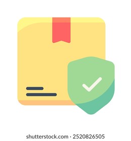 Ícone de proteção de pacote. Protegido, Encomenda, Entrega, Logística, Escudo, Cheque, Carga, Pacote, Transporte. Ilustração de ícone de vetor