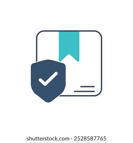 Parcel protection icon. Protected, Parcel, Delivery, Logistics, Shield, Check, Cargo, Package, Shipping. Vector icon illustration