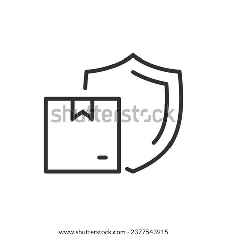Parcel Protection, linear icon. Shield and box. Insurance. Line with editable stroke
