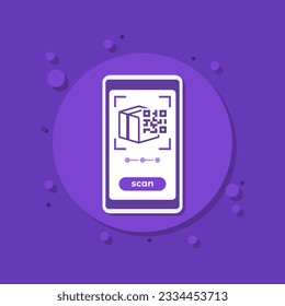 parcel QR code scanning with a phone vector icon