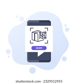 parcel QR code scanning, vector icon with a smart phone