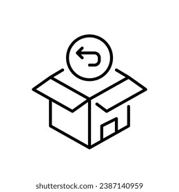 Parcel return service. Delivery box and back arrow. Pixel perfect, editable stroke