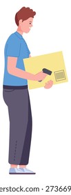 Parcel scan concept. Man check delivery box
