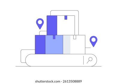 Parcel search concept, Find package box, search product. E-commerce, delivery services, online shopping, retail, logistics, customer service, and product tracking. Flat Cartoon Vector Illustration Web