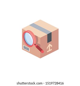 Parcel Search Tracking. Vector 3d isometric, color web icon, new flat style. Creative illustration design, idea for infographics.