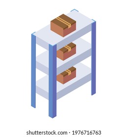 Parcel shelf icon in editable isometric design