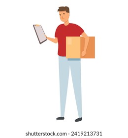 Parcel shipment icon cartoon vector. Courier post. Worker drop box