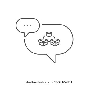 Parcel shipping line icon. Chat bubble design. Delivery box sign. Cargo package symbol. Outline concept. Thin line parcel shipping icon. Vector