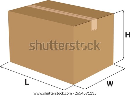 parcel size,  size of a corrugated box, cardboard closed box.
