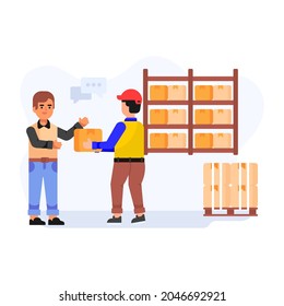 Área de almacenamiento de paquetes, ilustración plana del almacén 