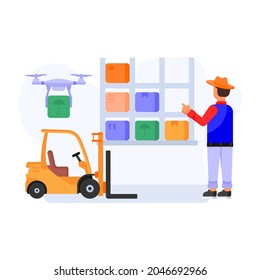 Parcel storage room, flat illustration of warehouse logistics 