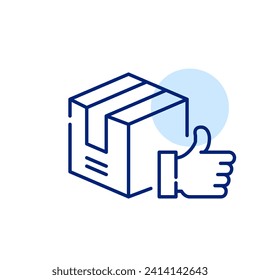 Parcel with thumb up. Good delivery service. Pixel perfect, editable stroke