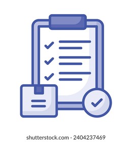 Parcela con marca de graduación y portapapeles que denota icono de concepto de orden aprobado, vector de pedido entregado