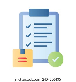 Parcel with tick mark and clipboard denoting concept icon of approved order, order delivered vector