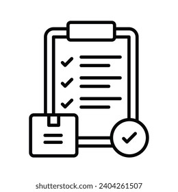 Parcel with tick mark and clipboard denoting concept icon of approved order, order delivered vector