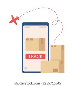 Parcel tracking application flat concept vector illustration. Editable 2D cartoon scene on white for web design. Delivery creative idea for website, mobile, presentation. Comfortaa Bold font used