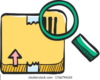 Parcel tracking icon in color drawing. Logistic package search locate magnifier delivery