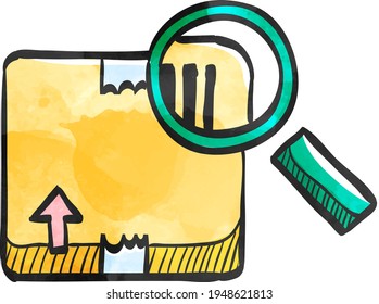 Parcel tracking icon in color drawing. Logistic package search locate magnifier delivery