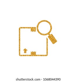 Parcel tracking icon in gold glitter texture. Sparkle luxury style vector illustration.
