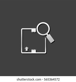 Parcel tracking icon in metallic grey color style. Logistic package search locate