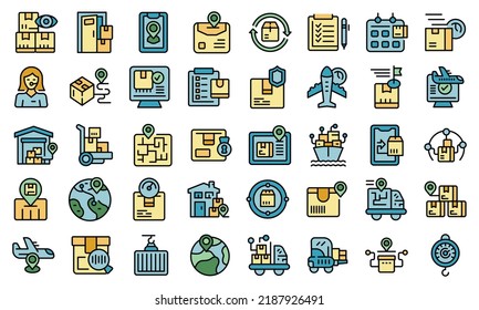 Parcel tracking icons set outline vector. Logistic ship. Delivery storage