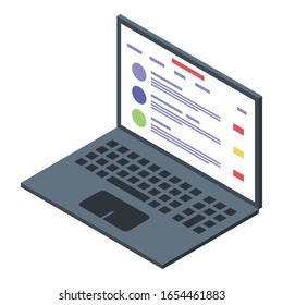 Icono de portátil de seguimiento de paquetes. Iométrico del icono vectorial de seguimiento de paquetes para diseño web aislado en fondo blanco