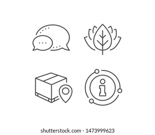 Parcel tracking line icon. Chat bubble, info sign elements. Delivery monitoring sign. Shipping box location symbol. Linear parcel tracking outline icon. Information bubble. Vector