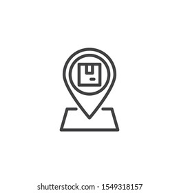 Parcel tracking line icon. Delivery location linear style sign for mobile concept and web design. Map marker with post box outline vector icon. Delivery service symbol, logo illustration. 