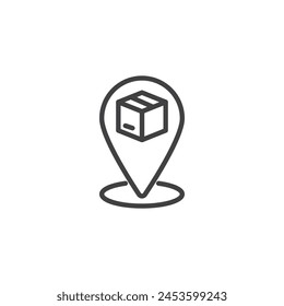 Parcel tracking line icon. linear style sign for mobile concept and web design. Location pin with parcel box outline vector icon. Symbol, logo illustration. Vector graphics