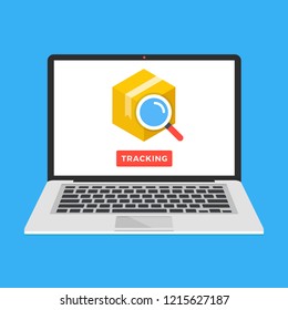 Parcel tracking website on laptop screen. Online package tracking. Modern concept. Flat design vector illustration