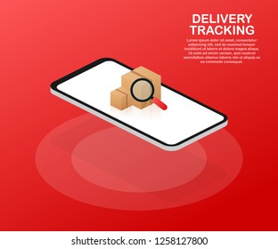 Parcel tracking website on smartphone screen. Online package tracking. Modern concept.  stock illustration.