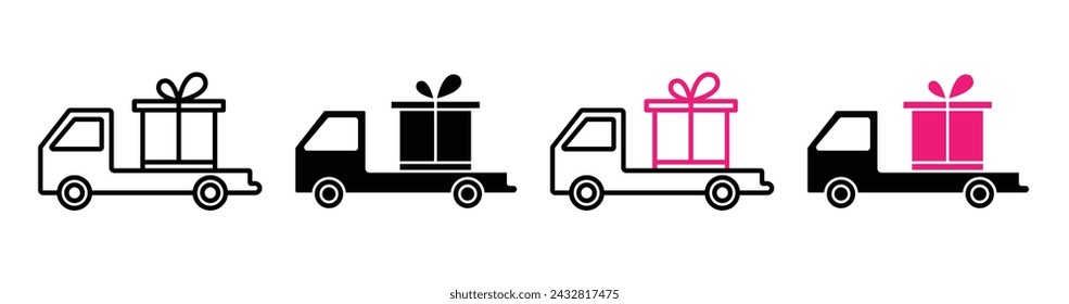 Icono de línea de transportador de paquetes. Icono de envío de regalo en estilo plano sólido y contorno.