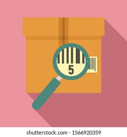 Parcel under magnifier icon. Flat illustration of parcel under magnifier vector icon for web design