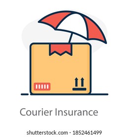 Parcel under umbrella, courier insurance flat icon 