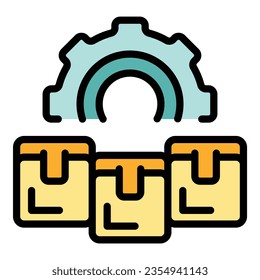 Parcel work gear icon outline vector. Time clock. Company team color flat