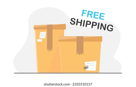 Parcels Boxes. Delivery is free. Vector graphics in cartoon style