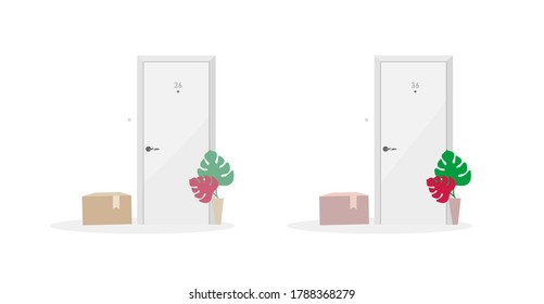 Parcels delivery flat color vector objects set. Home and door to door delivery services. Mail boxes near door isolated cartoon illustration for web graphic design and animation collection