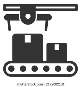Parcels move along the conveyor at the distribution point - icon, illustration on white background, glyph style
