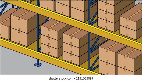 paquetes en estanterías de almacenes de fábricas