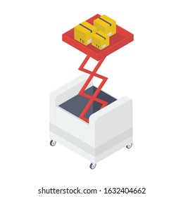 
Parcels on lifter jack, parcel lifting icon isometric vector.
