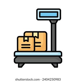 Parcels on weight scale concept of weighing machine, cargo parcels