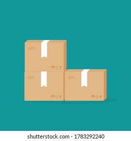 Parcels stack icon isolated on white. Delivery box, package service, transportation, container. Receive, send and transfer products.  Vector flat illustration