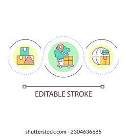 Parcels Transport Service Loop Konzept Symbol. Internationale Logistik. Cargo liefert eine abstrakte Idee dünne Linie Illustration. Einzeln Umrisszeichnung. Bearbeitbarer Strich. Arithmetik verwendet