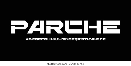 Parche, Modern abstract digital tech font. Logo creative font, type, technology, movie, digital, music, movie. Font and illustration in vector format.

