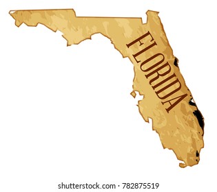A parchment background of the map of the state of Florida over a white background