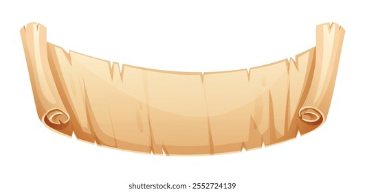 Parchment banner scroll paper with curled edges, blank and ready for text or design. Vector cartoon illustration