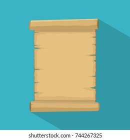 Parchment. Blank old scroll icon papyrus paper cartoon isolated on white background with shadow. Blank retro papyrus sheet in flat style, illustration of ancient parchment. Vector illustration