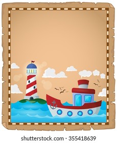 Parchment with boat and lighthouse - eps10 vector illustration.