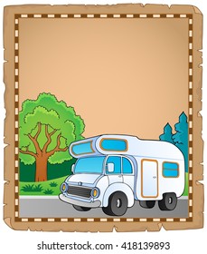 Parchment with camping van theme 1 - eps10 vector illustration.