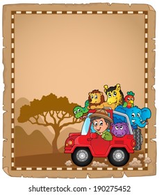 Parchment with car and traveller 2 - eps10 vector illustration.